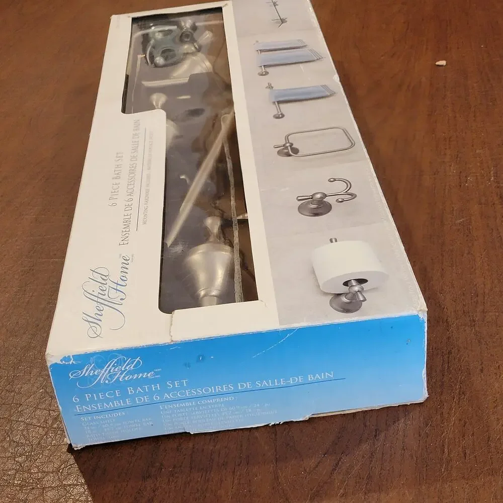 Sheffield Home 6 Piece Bath Accessory Set in Brushed Nickel Finish New